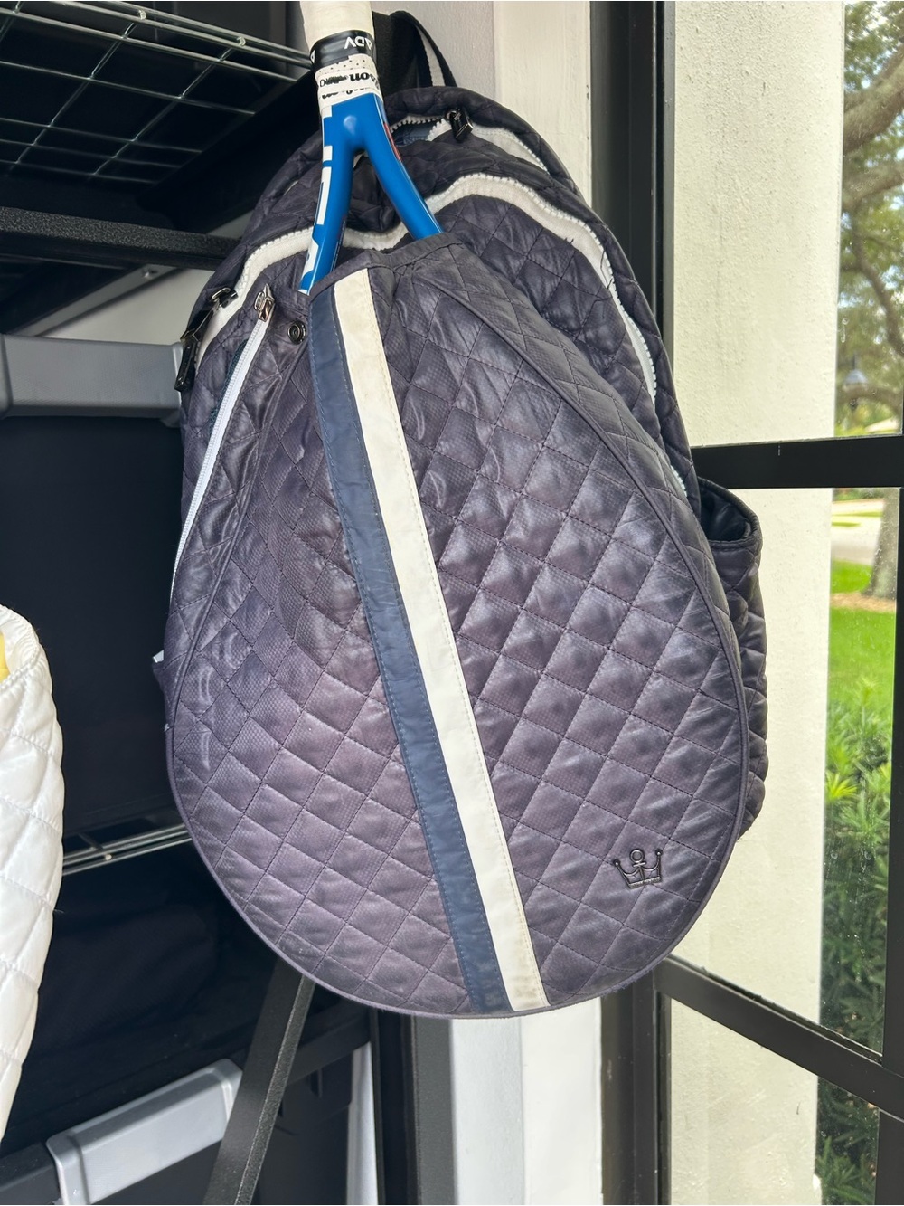 Oliver Thomas Quilted Navy and White Tennis Racket Backpack